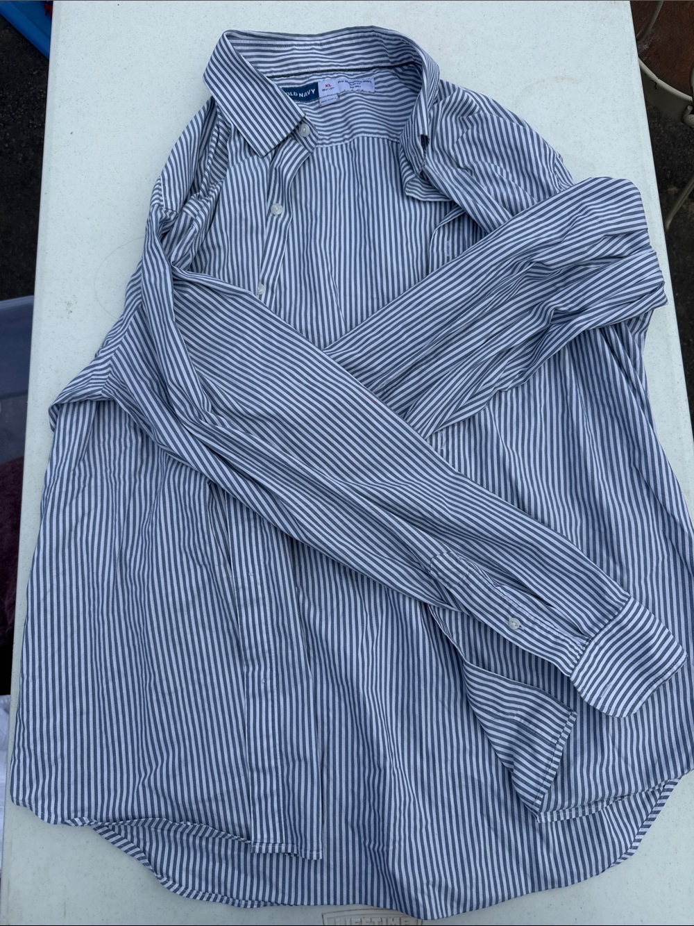 Old Navy Blue and White Striped Casual Button-Down Shirt